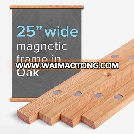 25" Wide Magnetic Poster Frame Hanger in Oak Solid Wood and Magnets Strong Enough to Hang ANY Length